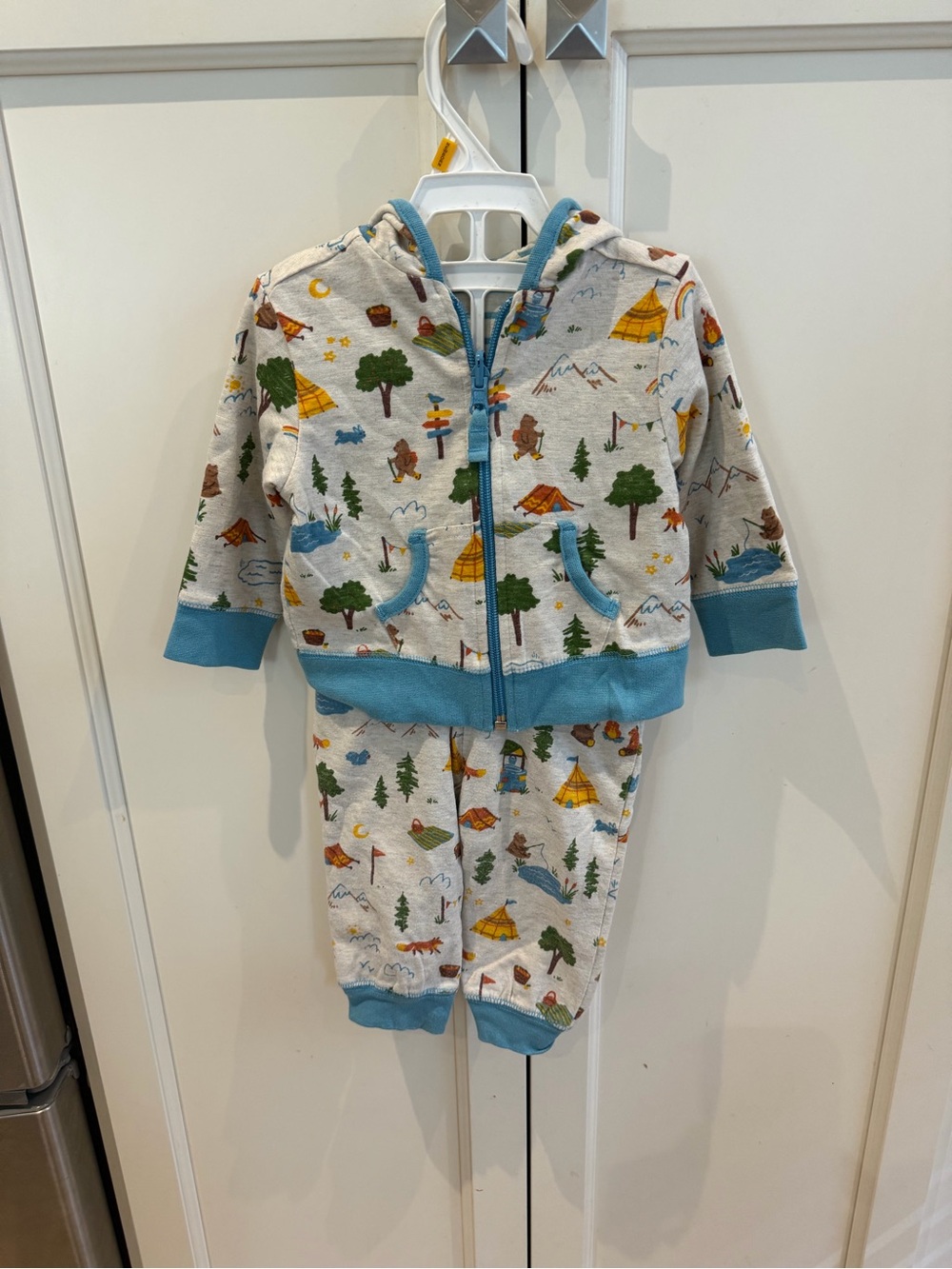 Hatley 6-9m Toddler Camping Print Hoodie & Jogger Set - Blue Trim